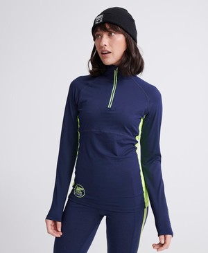 Superdry Carbon Baselayer Half Cipzár Női Baselayer Sötétkék/Sárga | HOCPR0634